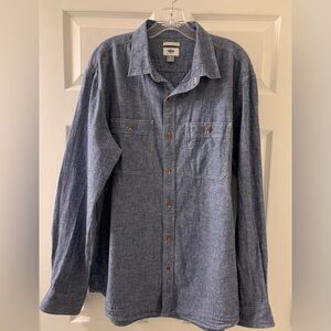 Old Navy Men's Linen Cotton Blend Blue Button-Down Shirt EUC